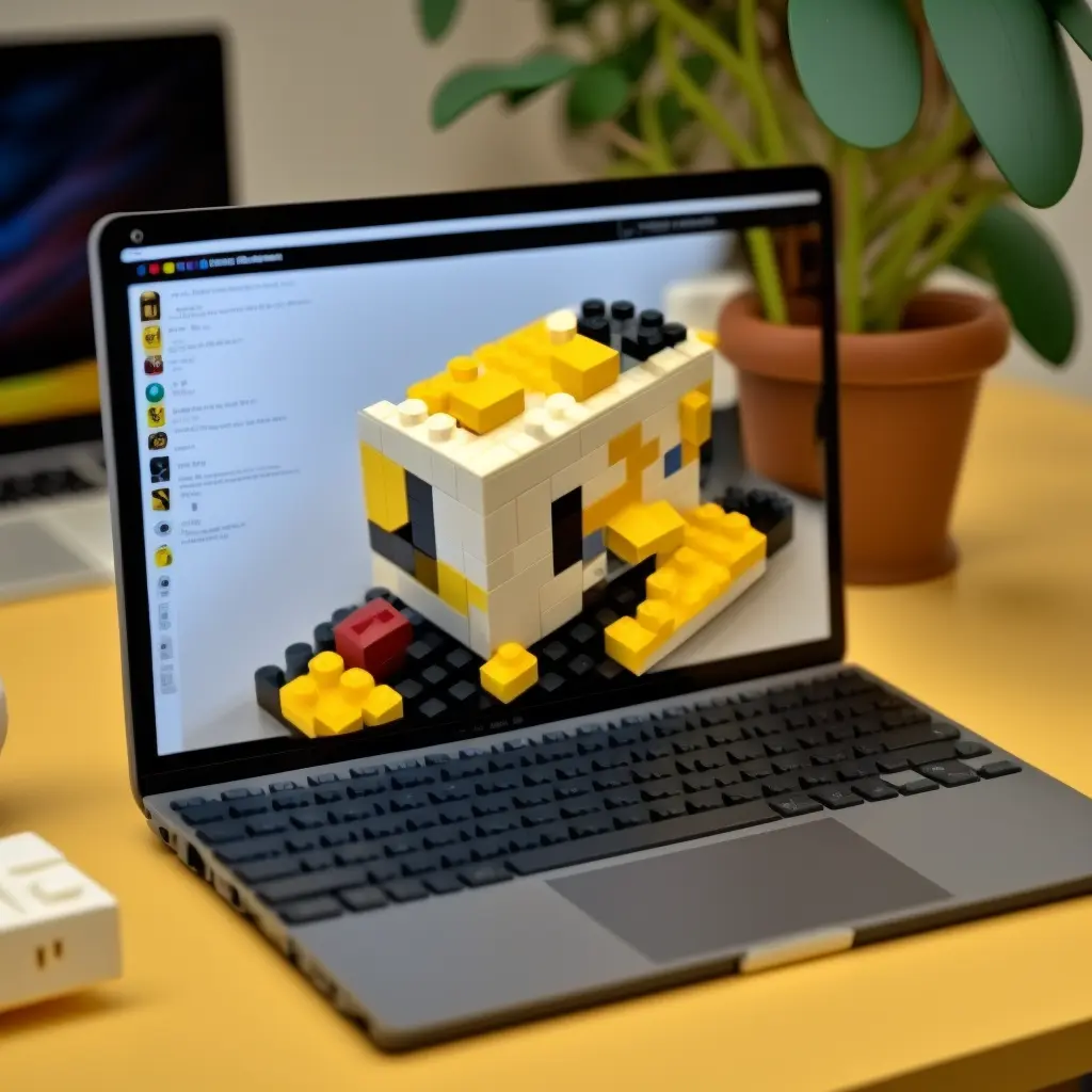 photo of macbook m1 with [modern web user interface of lego website, style of dribbble and Behance and Figma ] on the screen